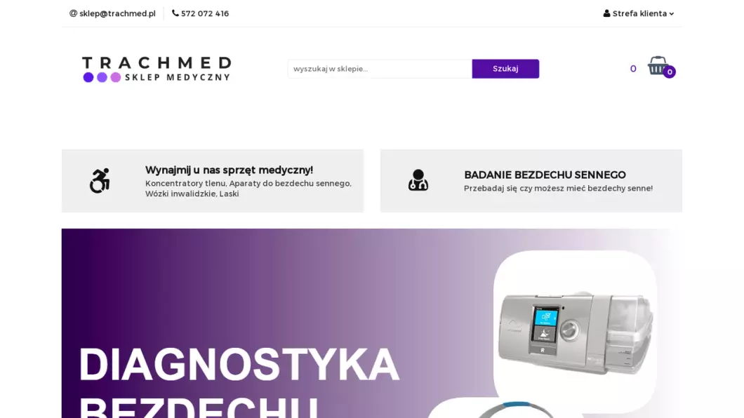 Zrzut ekranu strony Sklep medyczny Trachmed