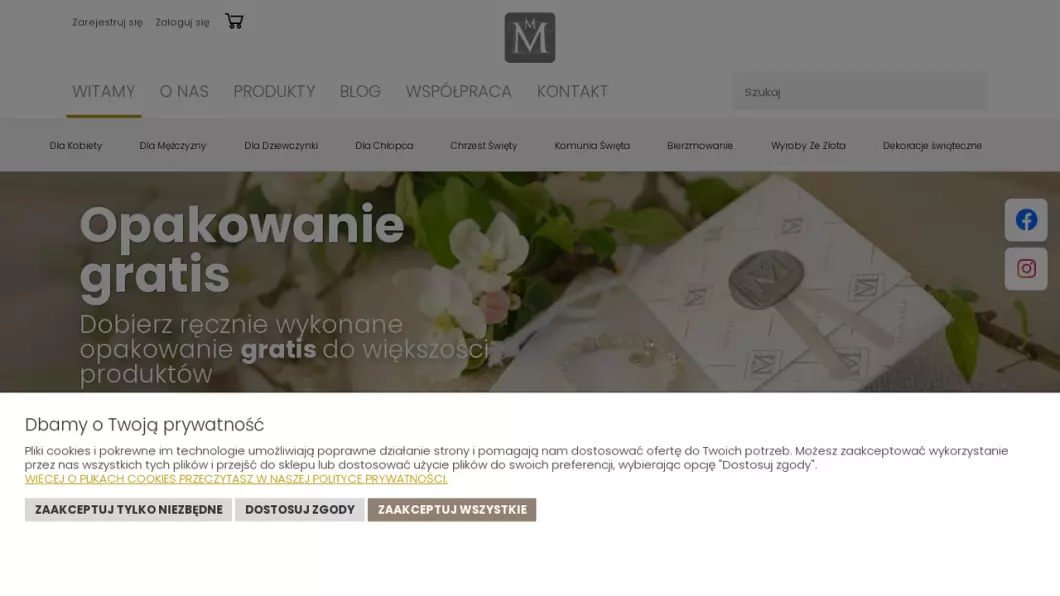 Zrzut ekranu strony MiaMaria Biżuteria Chrześcijańska