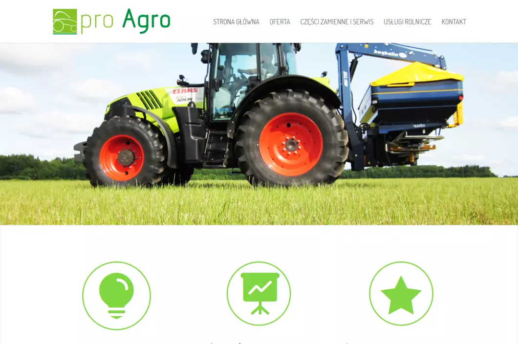 Zrzut ekranu strony Sklep z częściami do maszyn rolniczych Pro Agro