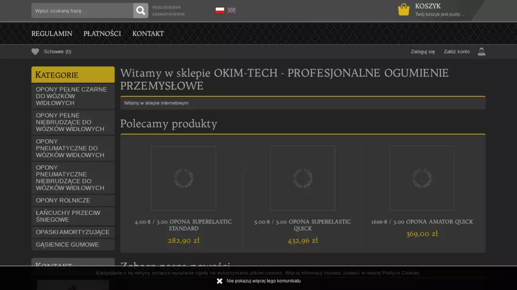 Zrzut ekranu strony OKIM-TECH Ogumienie przemysłowe