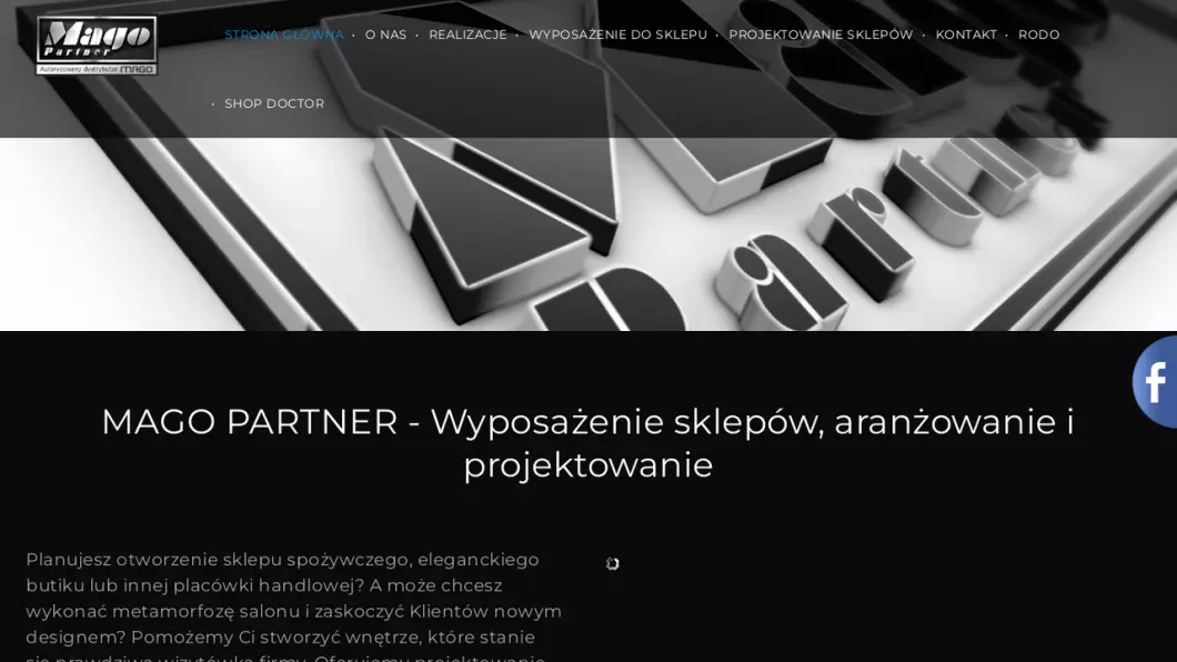 Zrzut ekranu strony Mago Partner. Projektowanie, aranżacja, wyposażenie sklepów i magazynów