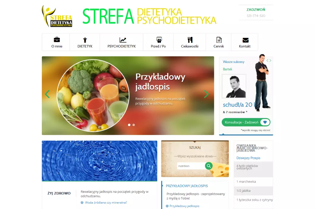 Zrzut ekranu strony Dietetyk i Psychodietetyk mgr. Ewelina Gleń