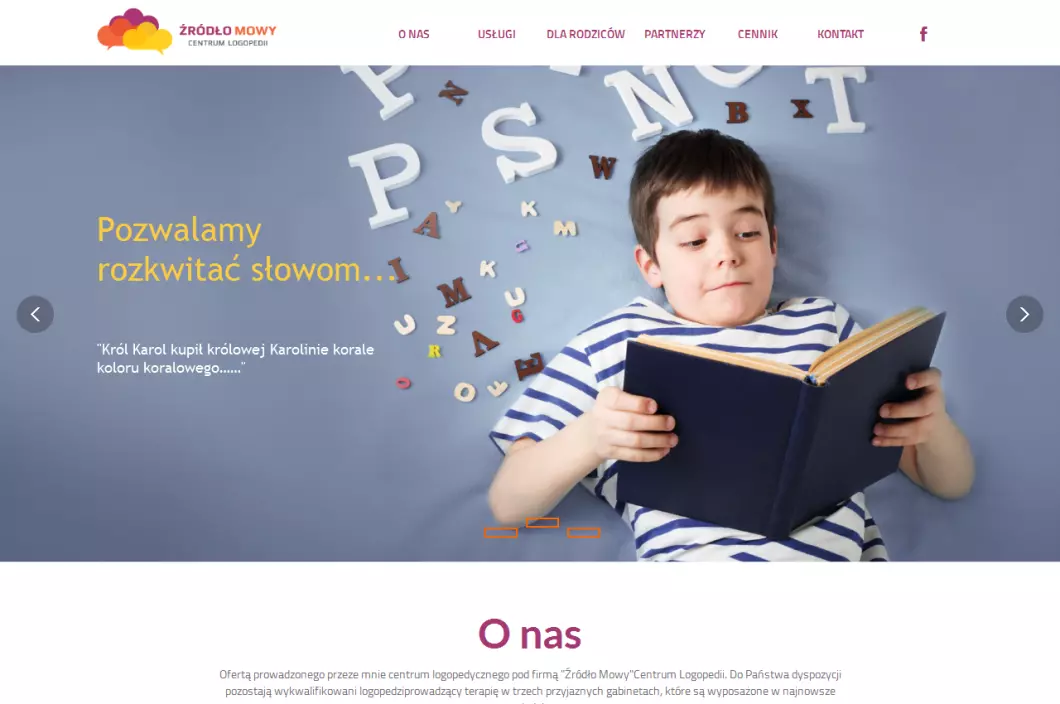 Zrzut ekranu strony Poradnia logopedyczna Źródło Mowy