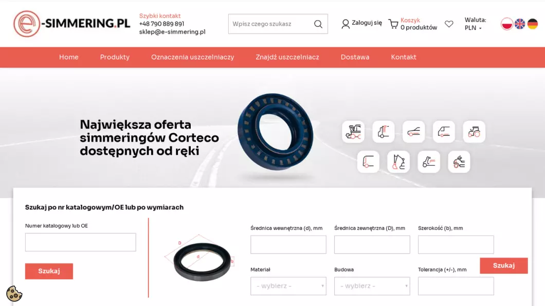 Zrzut ekranu strony Uszczelniacze, simeringi | Sklep internetowy e-simmering.pl