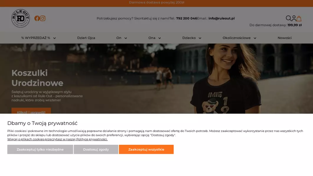 Zrzut ekranu strony Koszulki z nadrukiem | Sklep internetowy Rule Out