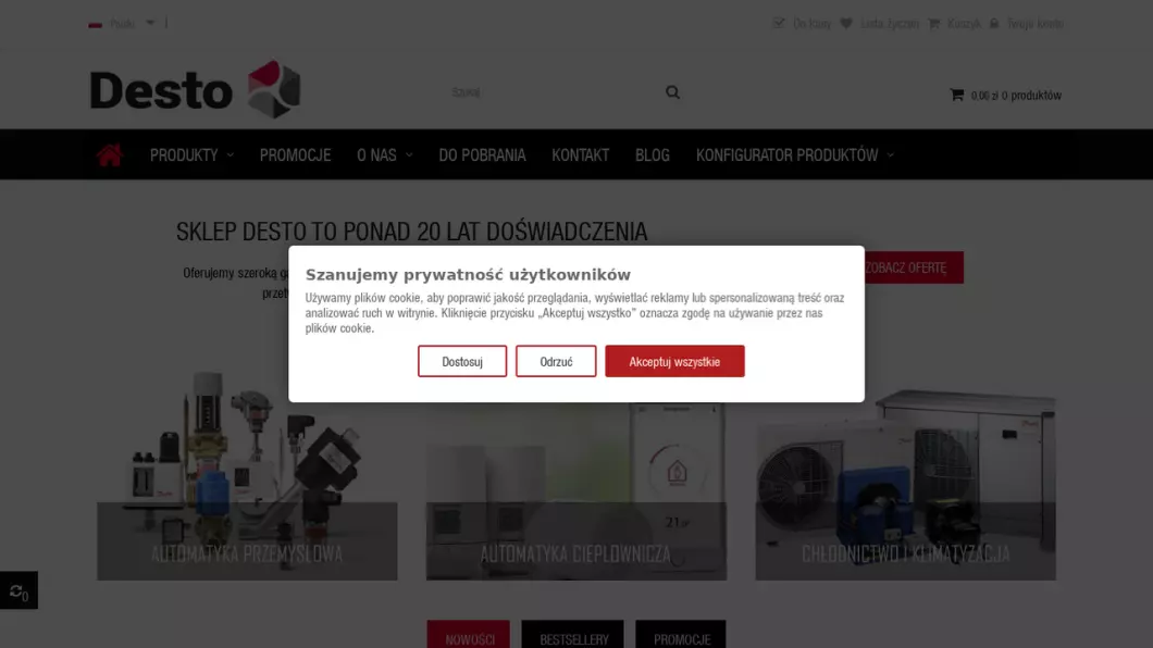 Zrzut ekranu strony Automatyka przemysłowa - Desto
