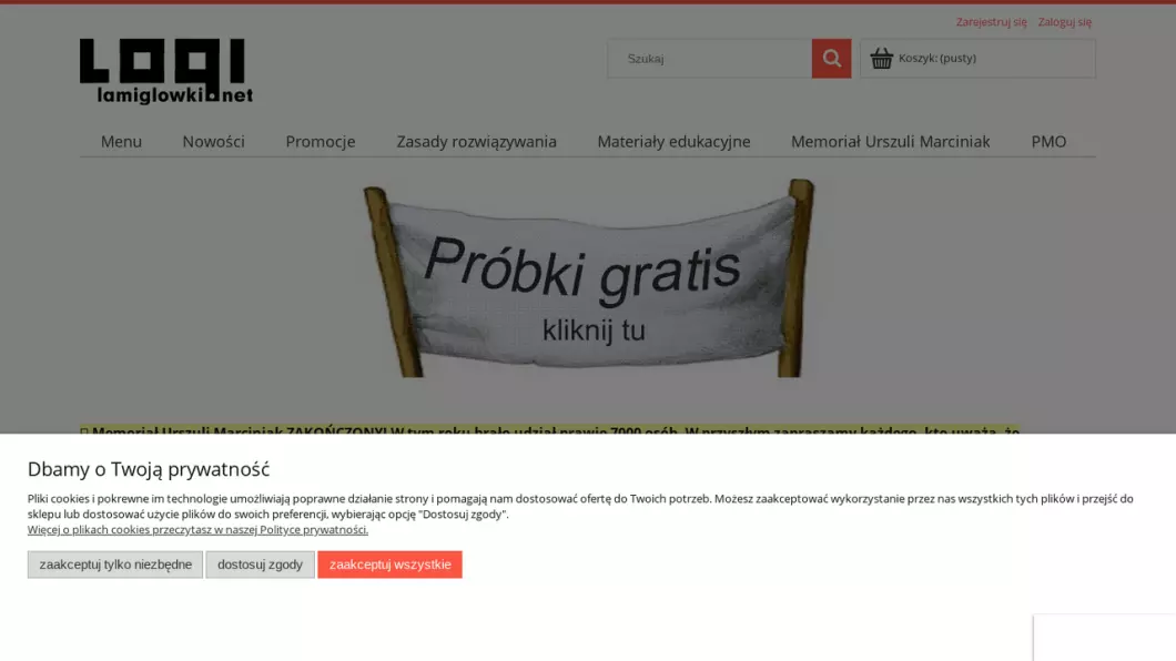 Zrzut ekranu strony Łamigłówki - LOGI
