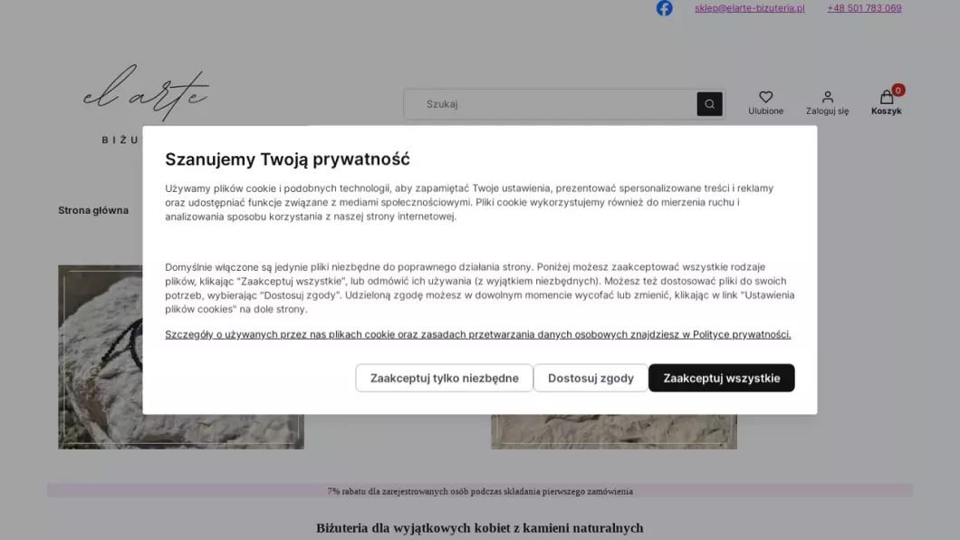 Zrzut ekranu strony el arte biżuteria