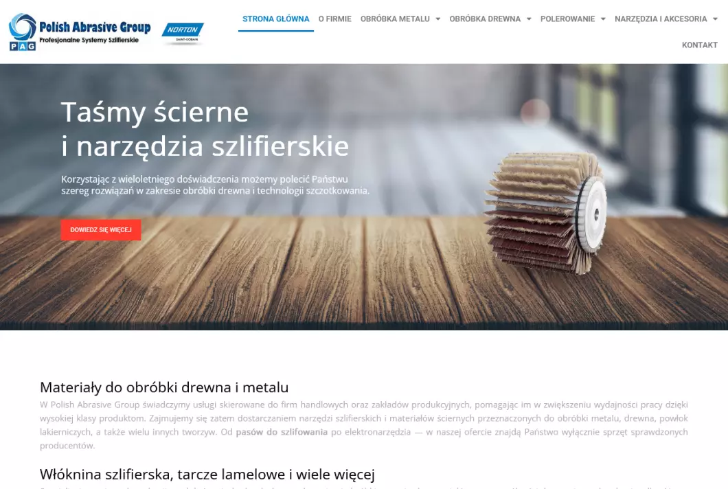 Zrzut ekranu strony Polish Abrasive Group