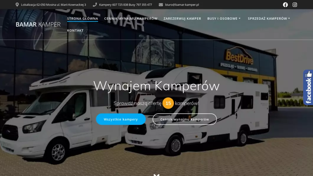 Zrzut ekranu strony BA-MAR KAMPER - wypożyczalnia kamperów