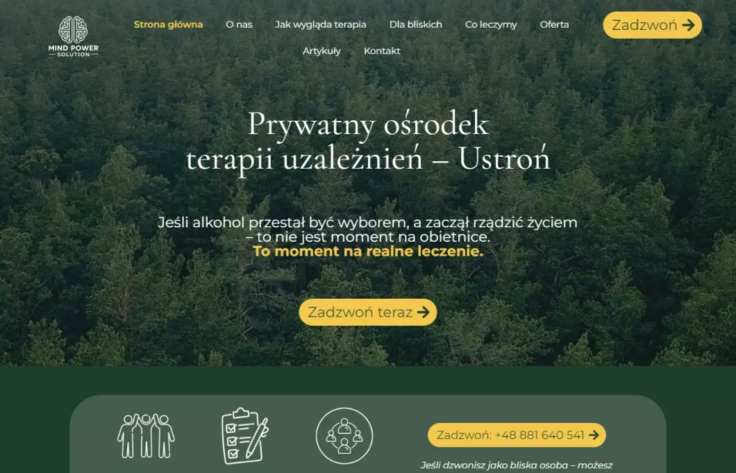 Zrzut ekranu strony Ośrodek Terapii Uzależnień Mind Power Solution