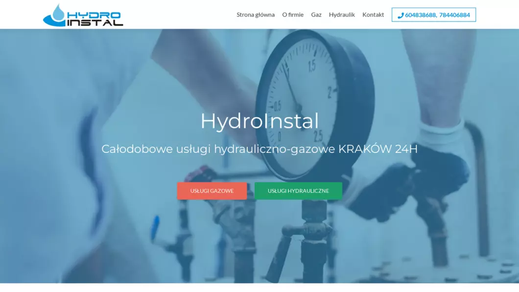 Zrzut ekranu strony HydroInstal - Pogotowie gazowe i hydrauliczne