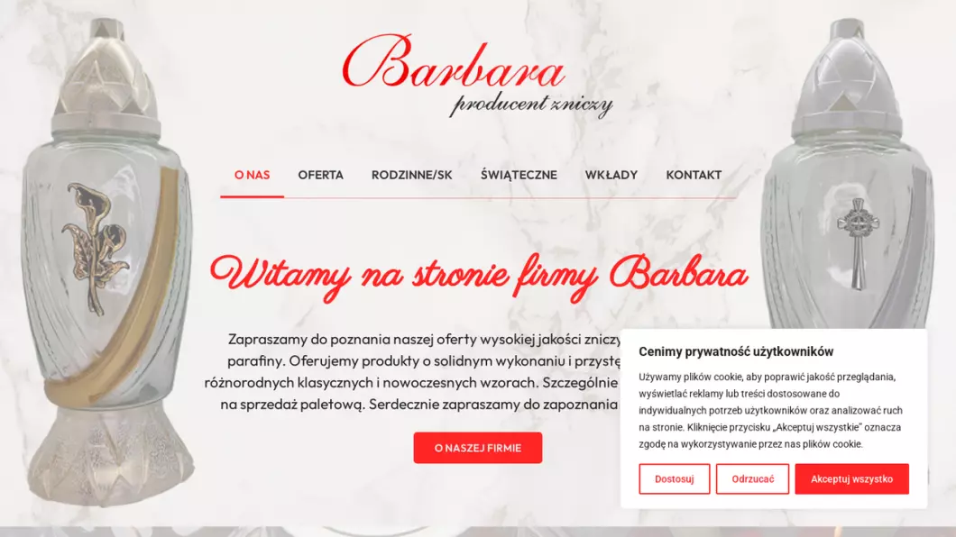 Zrzut ekranu strony BARBARA  Producent zniczy i wkładów