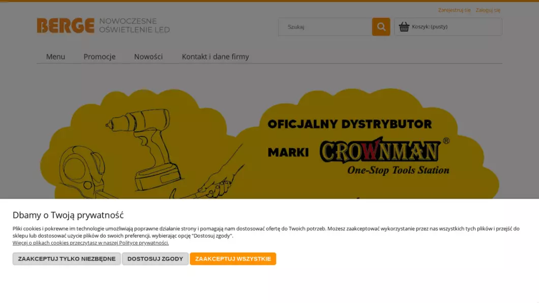 Zrzut ekranu strony Oświetlenie LED BERGE
