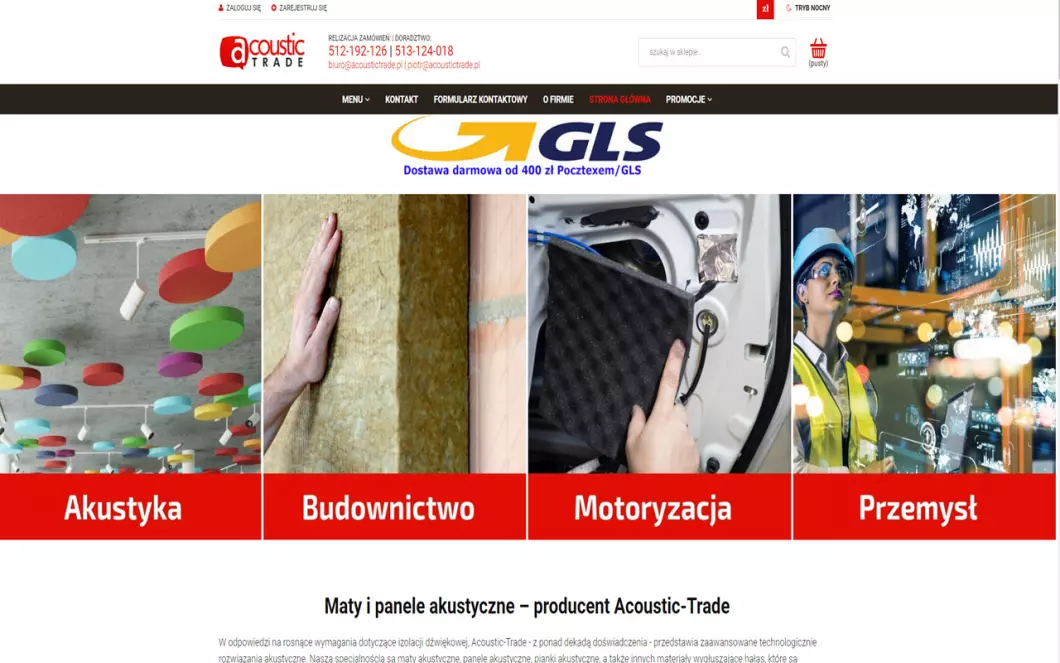 Zrzut ekranu strony Acoustic-Trade - maty akustyczne