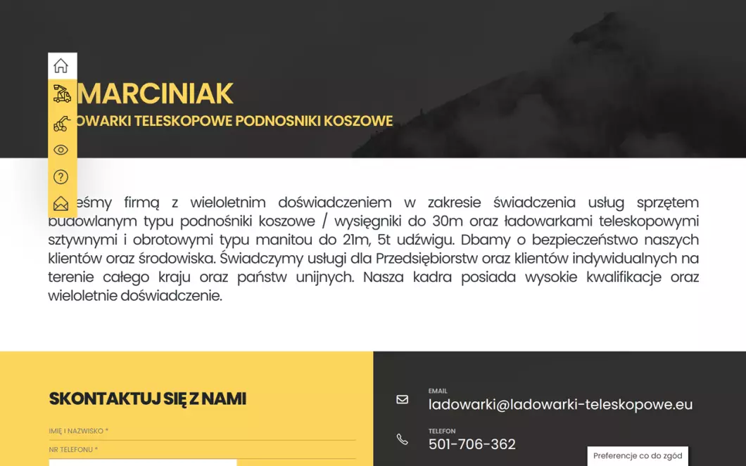Zrzut ekranu strony Podnośniki koszowe J. Marciniak