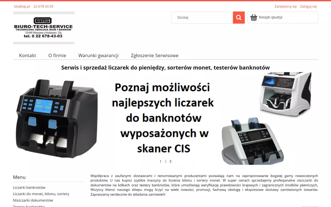 Zrzut ekranu strony Liczarki do pieniędzy Biuro-Tech-Service