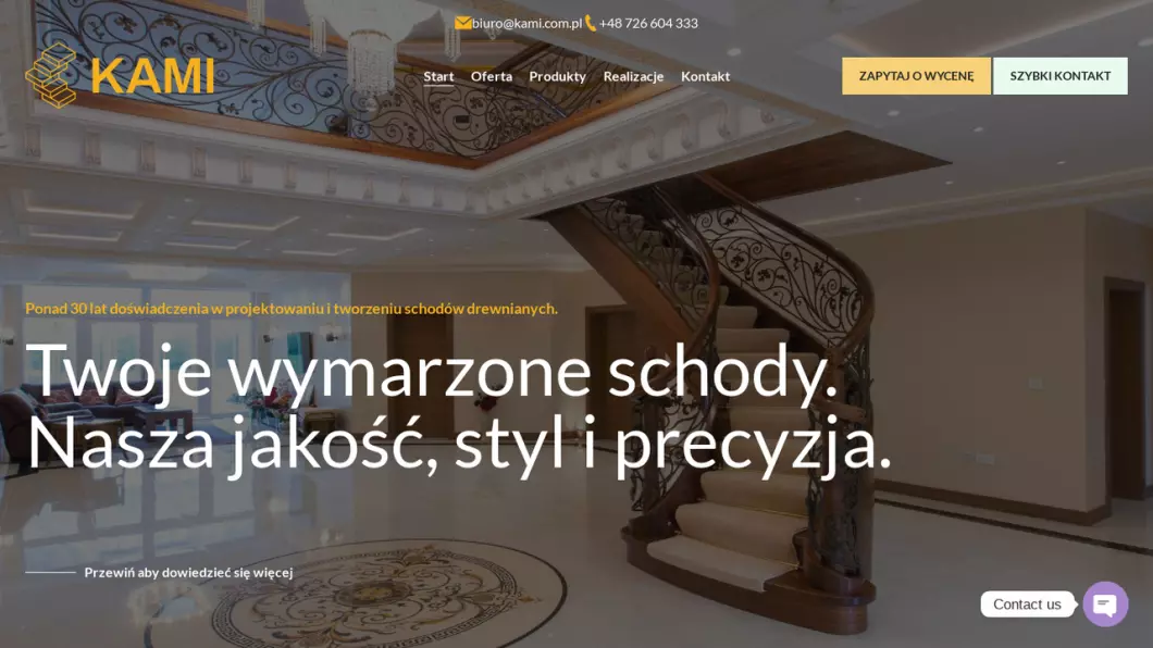 Zrzut ekranu strony KAMI - producent schodów drewnianych