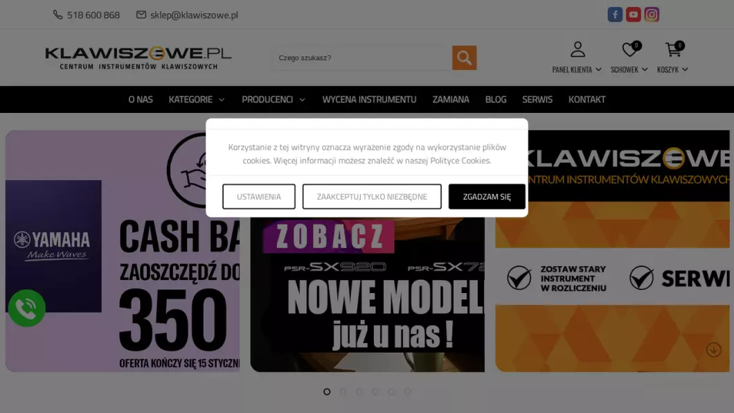 Zrzut ekranu strony Sklep muzyczny Klawiszowe