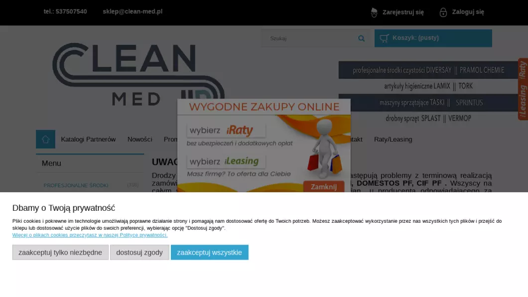 Zrzut ekranu strony Profesjonalne środki czystości | Sklep internetowy Clean-Med