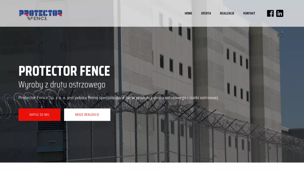Zrzut ekranu strony Protector Fence