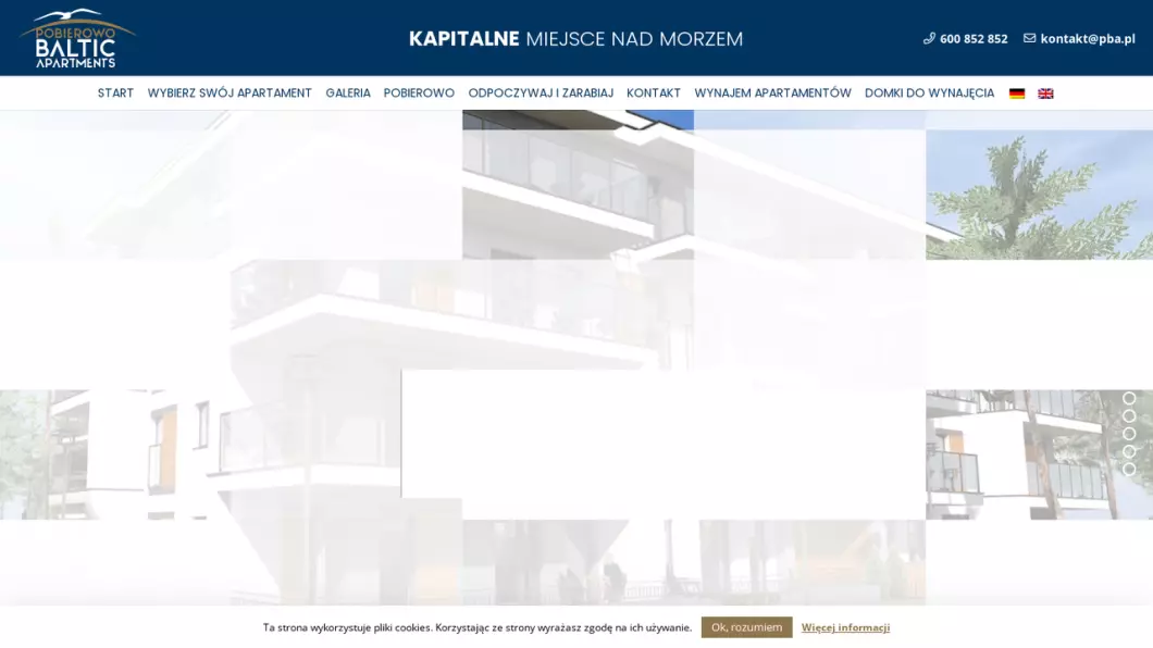 Zrzut ekranu strony Pobierowo Baltic Apartments - apartamenty na sprzedaż nad morzem